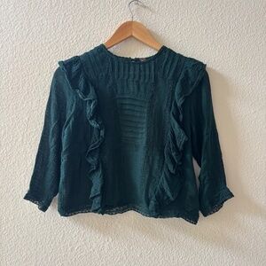 Free People Jasmine Ruffle Blouse Emerald Green size S Small